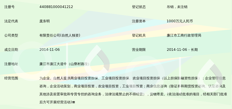 廉江市一碩非融資性擔保